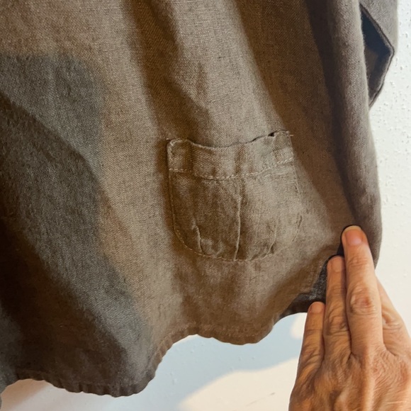 Flax Olive Green Long sleeved button up Linen Tunic Top Blouse Sz Medium - Picture 5 of 11